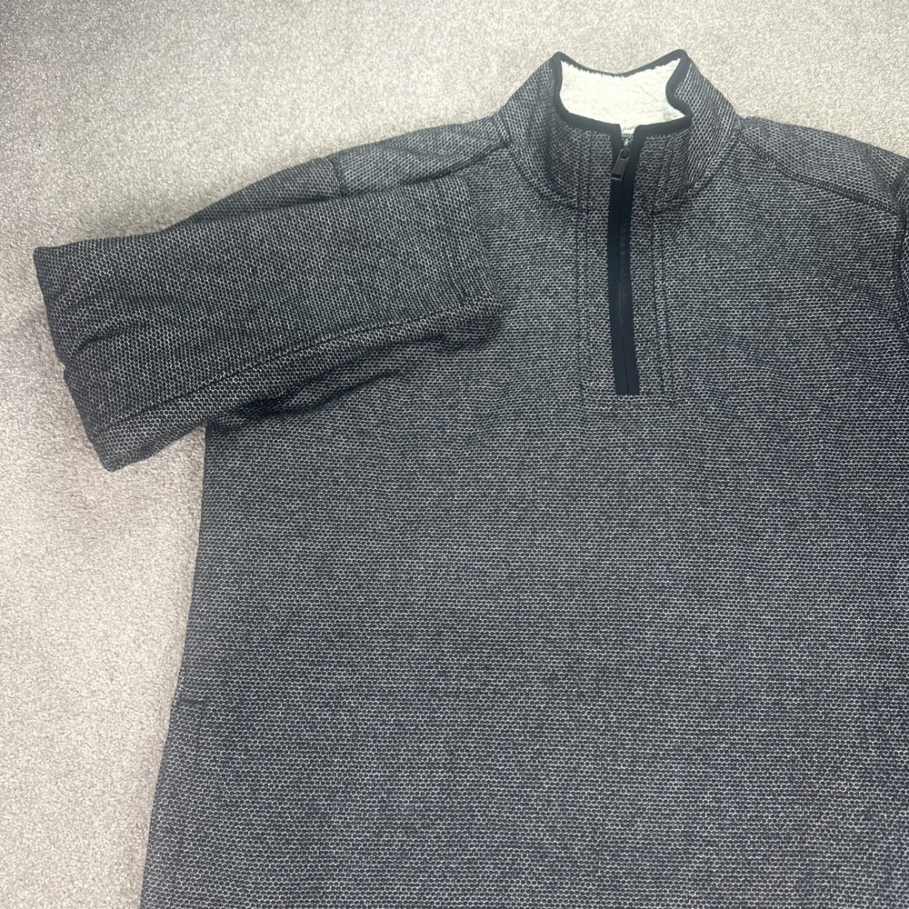 Orvis Men's XL Sherpa Lined Quarter Zip Pullover Sweater‎ Knit Fleece Black Gray